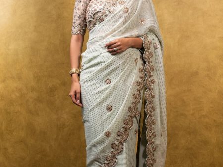 SEA FOAM GREEN GEORGETTE SAREE Sale