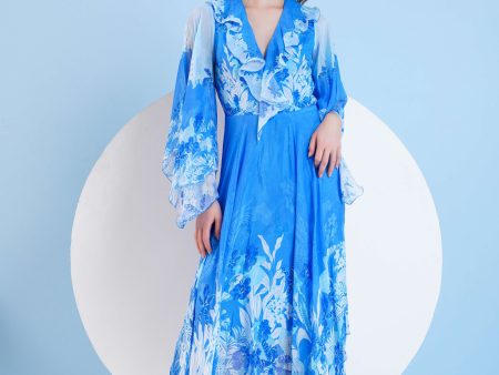 BLUE SAPPHIRE PRINTED HIGH LOW DRESS Hot on Sale