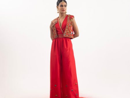 Trendy 2-Piece Red Jumpsuit Online Hot Sale