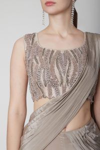 Mouse Grey Drape Ruffle Saree For Cheap