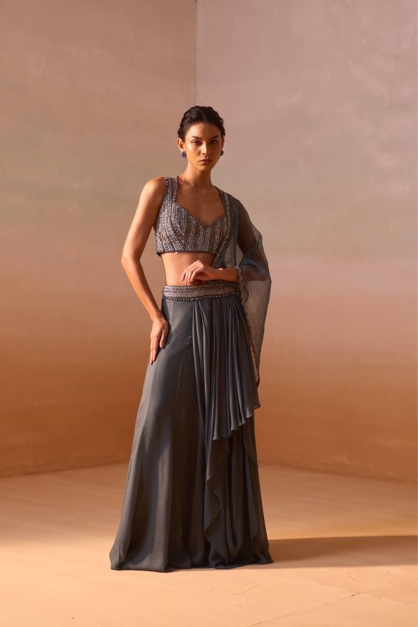 GREY SHIMMER DRAPED SAREE Fashion