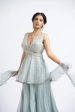 Grey Blue Organza Peplum Sharara Set. Supply