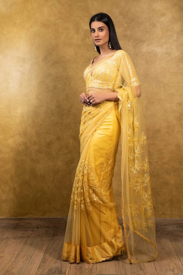 SUNBURST YELLOW TULLE SAREE on Sale