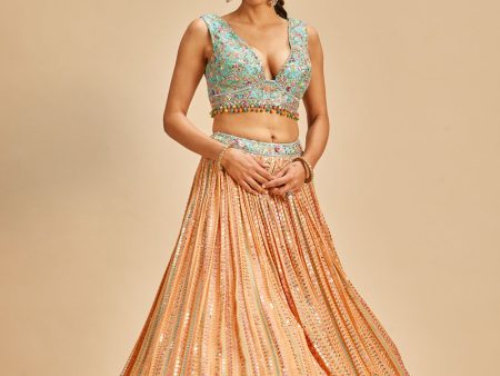 ORANGE PATRA WORK LEHENGA SET For Discount