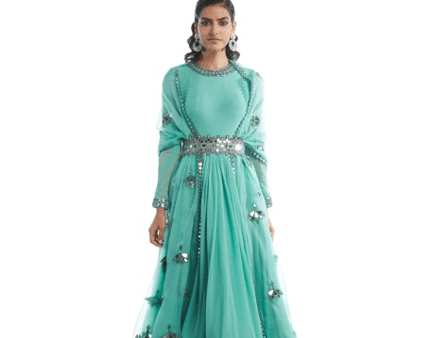 DULL MINT CHIFFON ANARKALI SET Supply