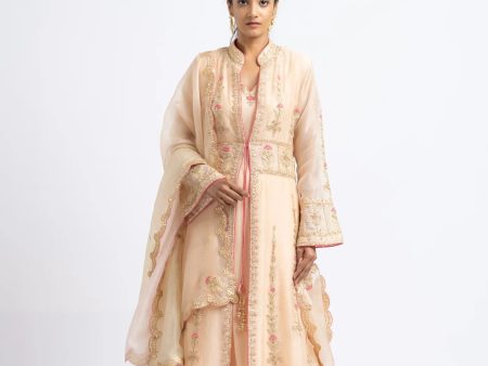 PEACH ORGANZA JACKET AND DUPATTA For Sale