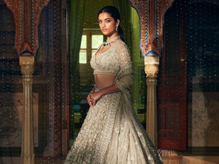 Silver Zardozi Lehenga Set on Sale