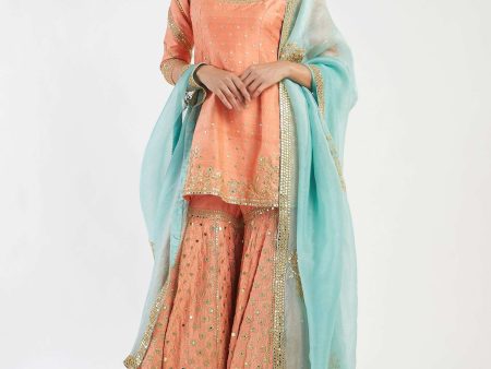 Orange and Blue Embellished Sharara Set Cheap