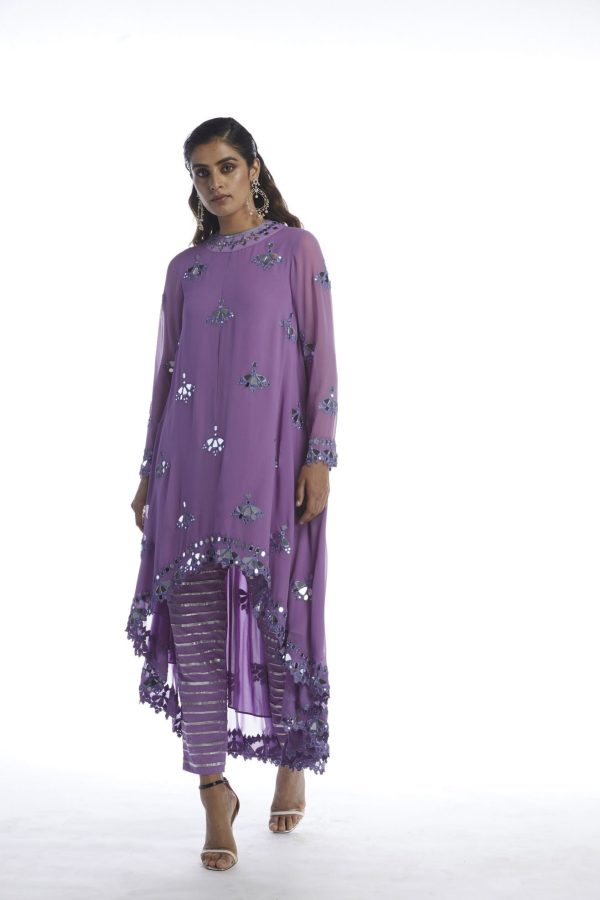 CATNIP PURPLE ASYMETRICAL KURTA SET For Sale