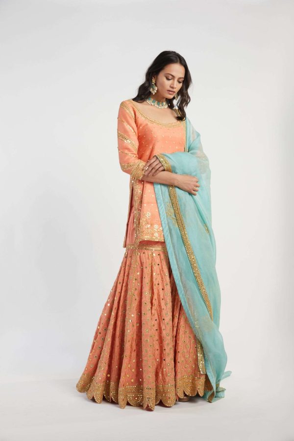 Orange and Blue Embellished Sharara Set Cheap