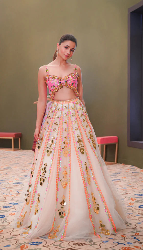 ALIA BHATT - SPARKLE ME FUN IVORY EMBELLISHED LEHENGA SET Supply