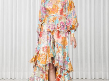 Hibiscus Printed Brasso Layered Dress on Sale