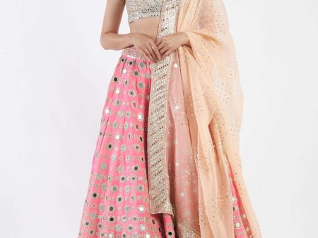 candy pink skirt, light green blouse, peach dupatta Sale