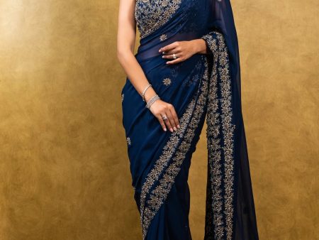 MIDNIGHT BLUE GEORGETTE SAREE Cheap