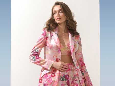 Satin Pastels Printed Jacket With Printed Shorts Online Sale