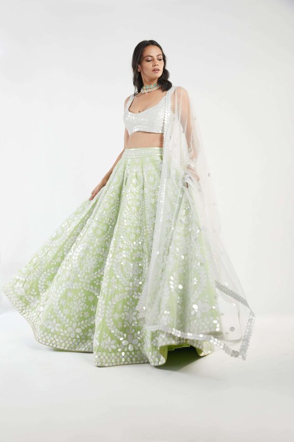 ivory and green lehenga set Online Hot Sale