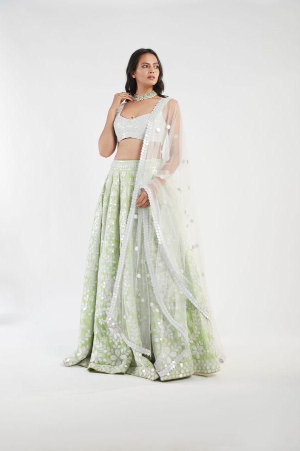 ivory and green lehenga set Online Hot Sale