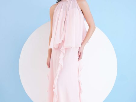 PINK LONG DRESS WITH SHORT EMBROIDERED CAPE Supply