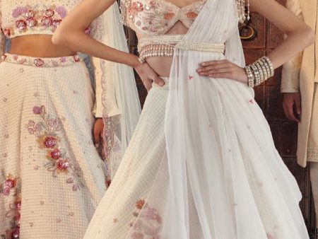 Ivory lehenga with drape Fashion