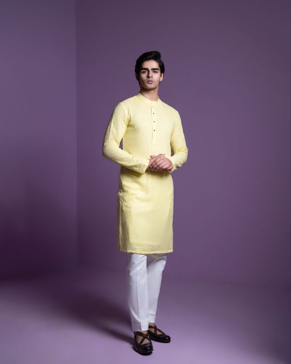 Lemon yellow Kurta set Sale