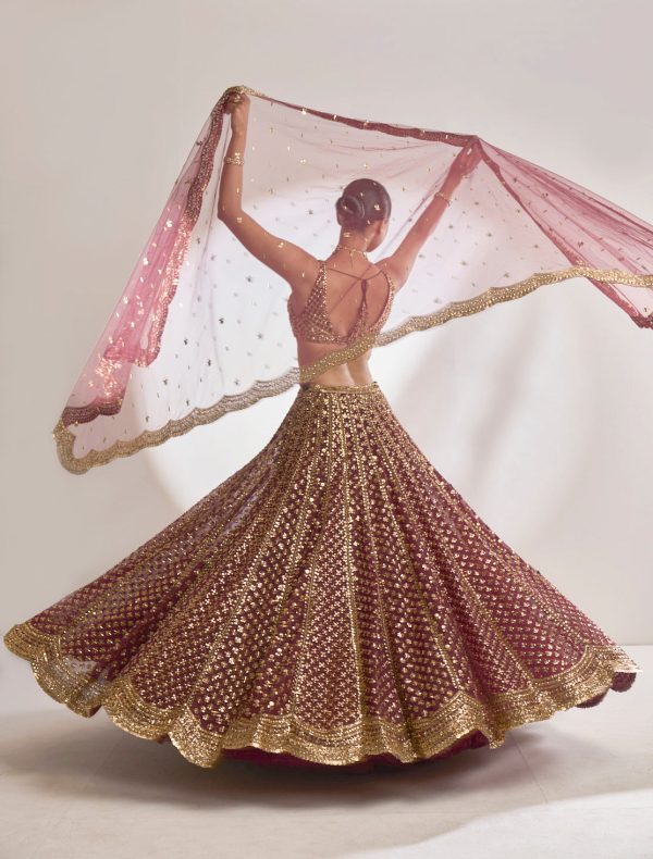 Wine Gold Lehenga Set For Sale