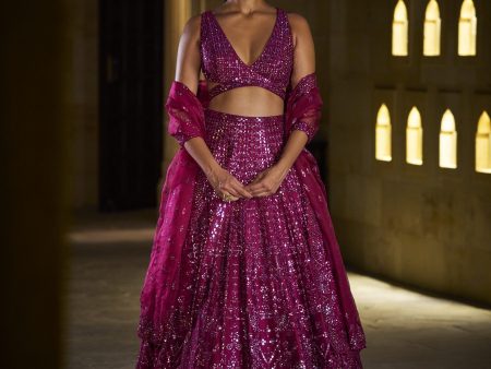 Burgundy Mirror Work Lehenga Set Online now