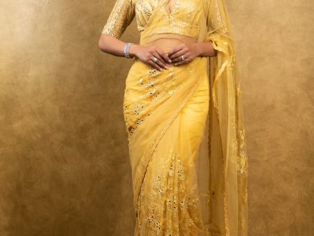 SUNBURST YELLOW TULLE SAREE on Sale