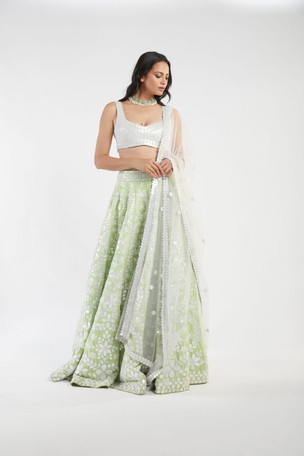 ivory and green lehenga set Online Hot Sale