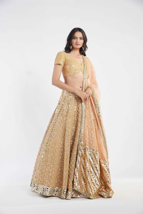 beige skirt with light orange dupatta Cheap