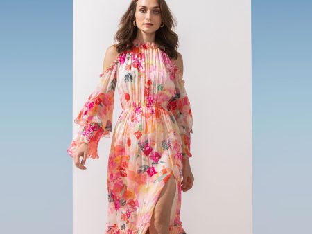 Chiffon Printed Dress With Ruffled Detail For Sale