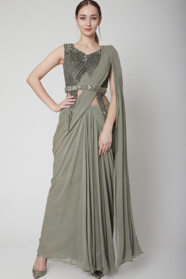 Mehendi Green Drape Saree Online Sale