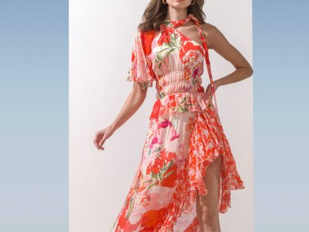 Chiffon Printed Dress With Waterfall Frill Bottom For Sale