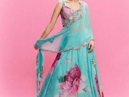 Zaira  Chiffon Floral Lehenga with a Blouse and Dupatta Sale