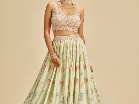 LIME GREEN GATHERED EMBROIDERED LEHENGA CHOLI SET Fashion