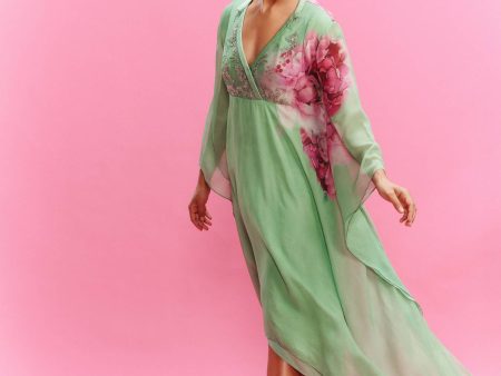 Eraya  Chiffon Watercolored Flower Kaftan Online Hot Sale