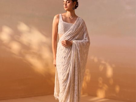 IVORY GEORGETTE HEAVY SAREE Sale