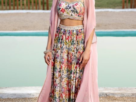 Pink Sharara Set With Cape For Sale