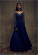 Dark teal blue full sleeves embellished gown + net dupatta Cheap