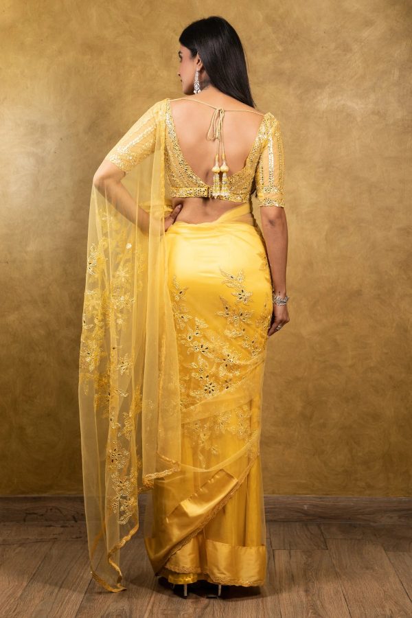 SUNBURST YELLOW TULLE SAREE on Sale