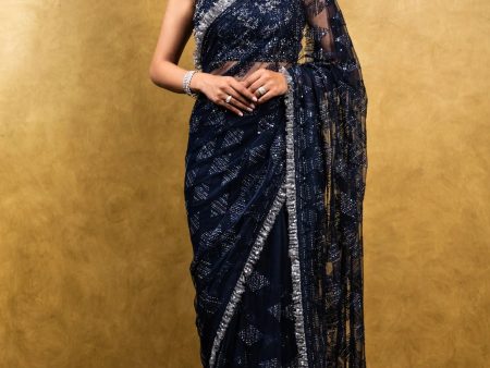 NAVY TULLE SAREE Fashion