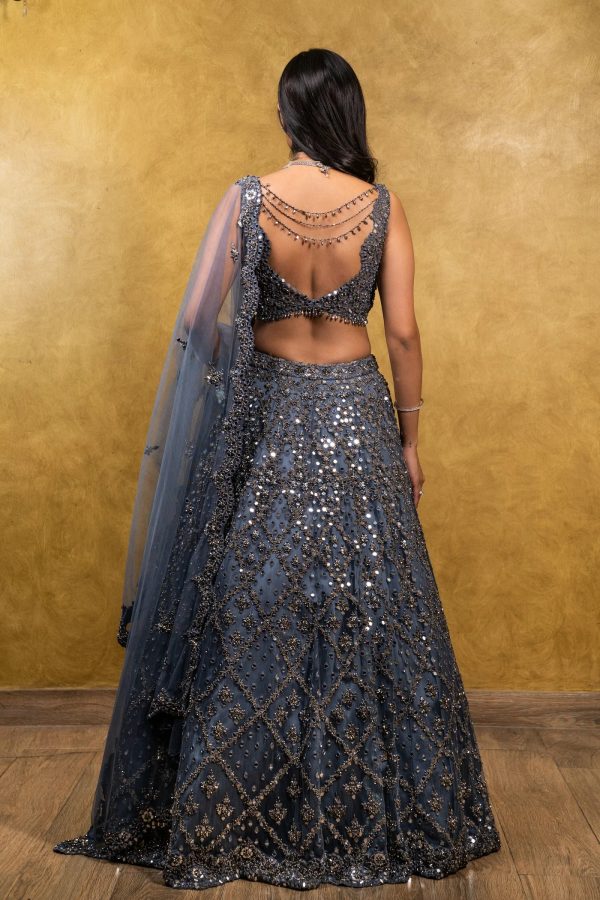 CHARCOAL GREY TULLE LEHENGA Discount