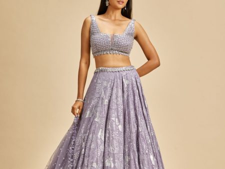 LILAC GEOMETRIC DESIGN LEHENGA SET For Discount