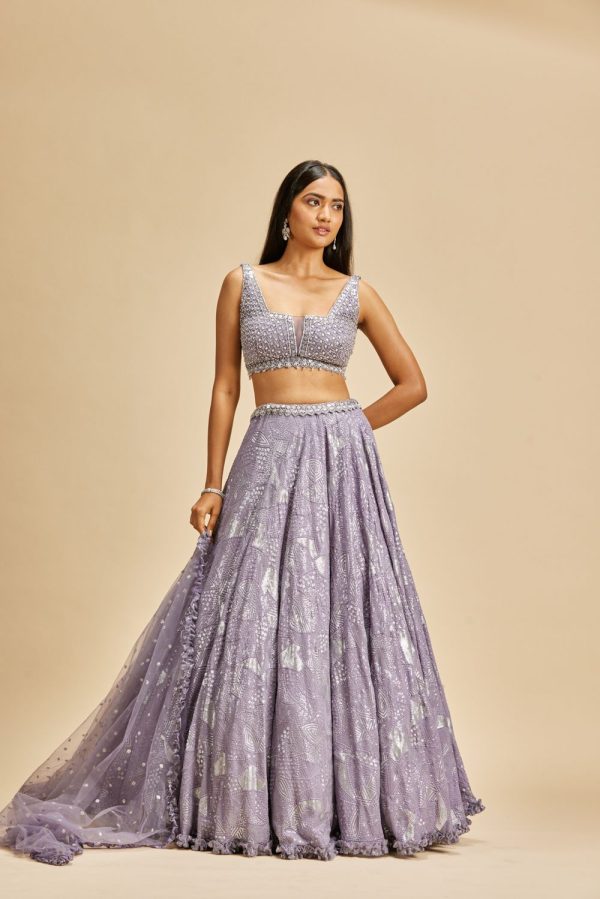 LILAC GEOMETRIC DESIGN LEHENGA SET For Discount