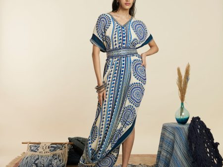 BLUE BIG BUTTA V-NECK DRAPE DRESS PAIRED WITH A BELT Sale