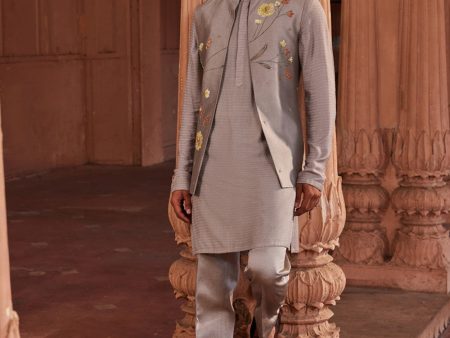 Dusty Olive Handpaint Nehru Jacket Set Fashion