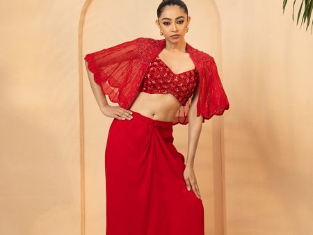 Red Embroidered Co-Ord Set Hot on Sale