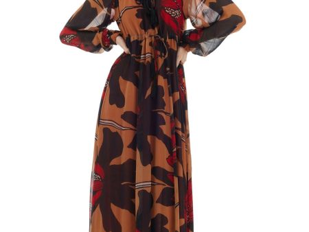 Orange & Brown Floral Kaftan Dress Supply