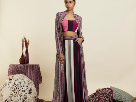 MERLOT BOHO JACKET PAIRED WITH BUSTIER AND PLEATED PANTS on Sale