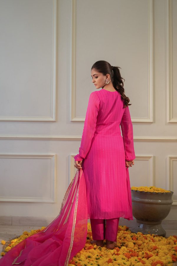 Hot Pink Sequin Kurta Set For Cheap