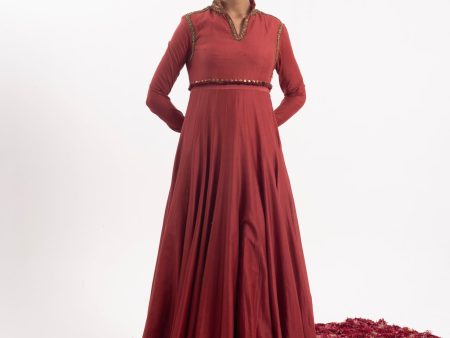 Exquisite One-Piece Anarkali Dress In Wine-Colored Cotton Silk Fabric Online Hot Sale